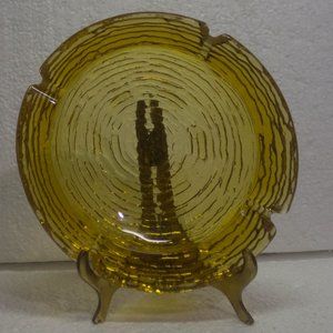 Vintage Golden Honey Amber Rippled Textured Glass Ashtray